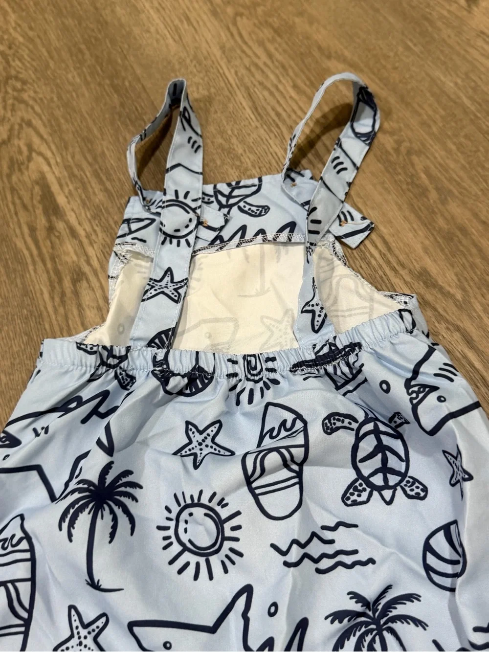 Shein Light Blue Infant Sea Beach Theme Overall Romper 12-18 Months